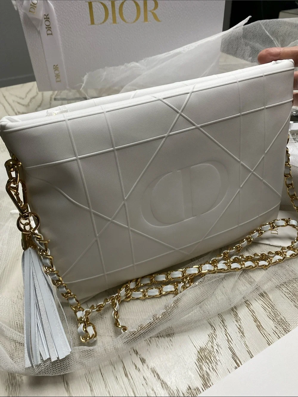 Dior Limited Edition White Quilted Faux Leather Pouch